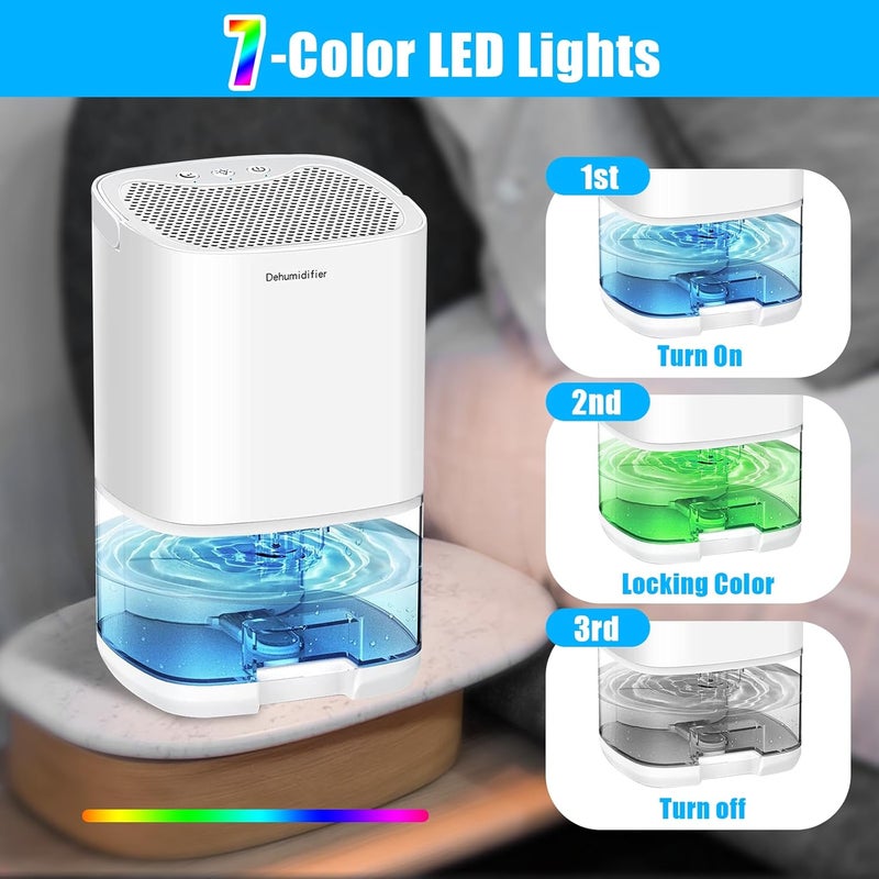 MADETEC Dehumidifiers for Home 35OZ Small Dehumidifier for Bedroom 2500 Cubic Feet(350sq ft) with 7 LED Lights, Ultra Quiet & Auto Shut off Dehumidifier for Bathroom Basement Closet Garage - Image 3